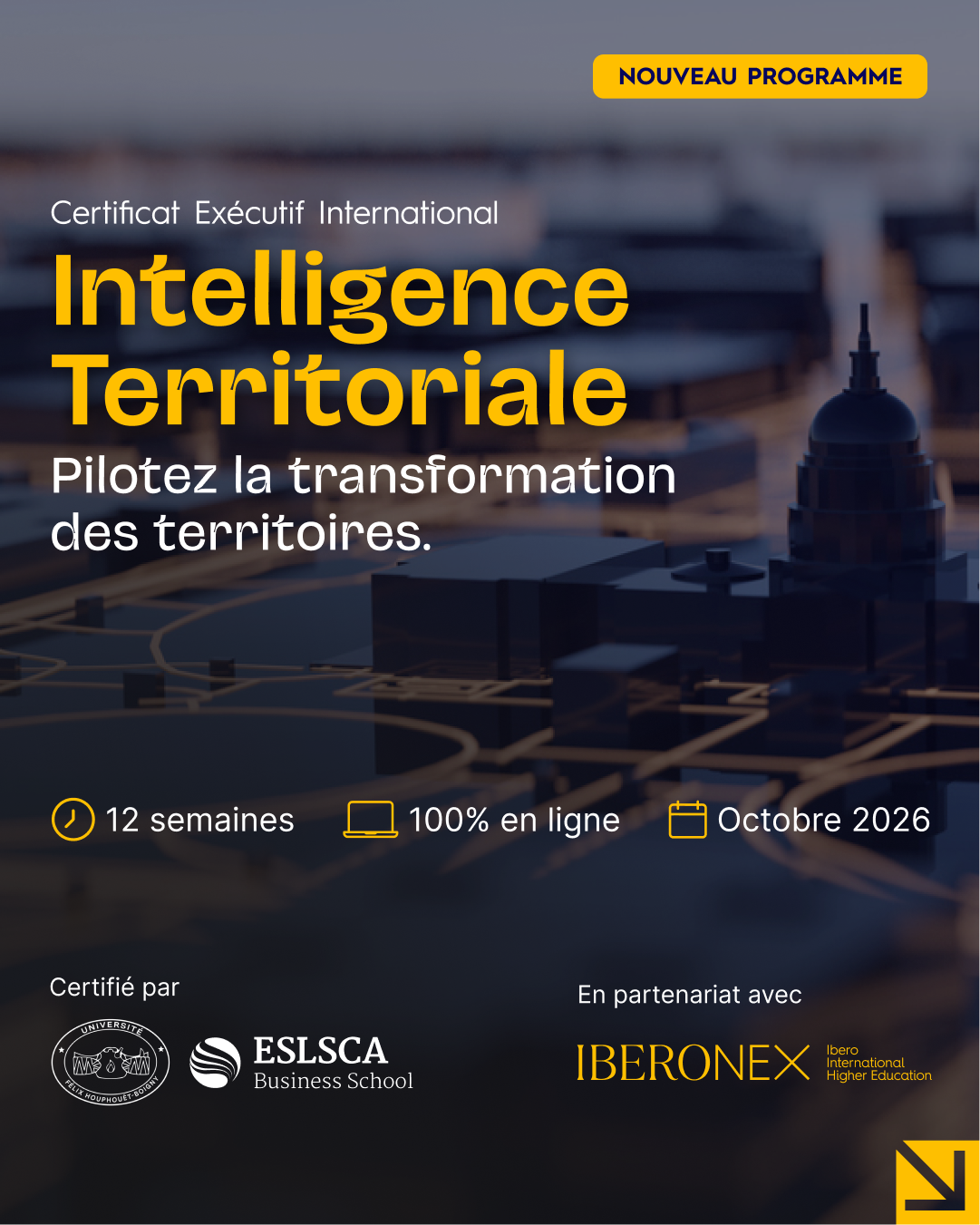 Certificat Exécutif International en Intelligence Territoriale - 12 semaines, 100% en ligne, Octobre 2026
